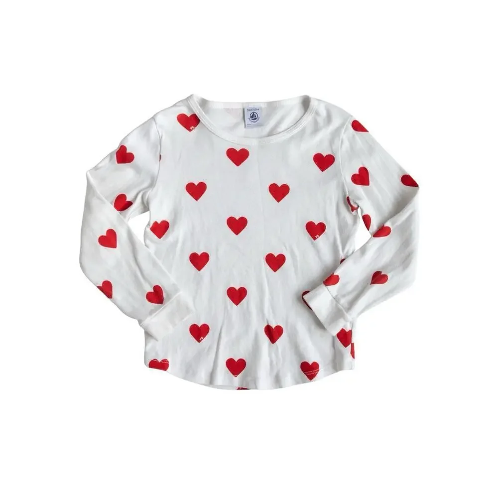 Petit Bateau Heart Sleepwear Red White Girls 5T Valentine’s Pajama Set